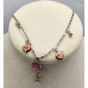 Silver Tone Heart  Pink & Orange Charm Bracelet, Anklet or Necklace